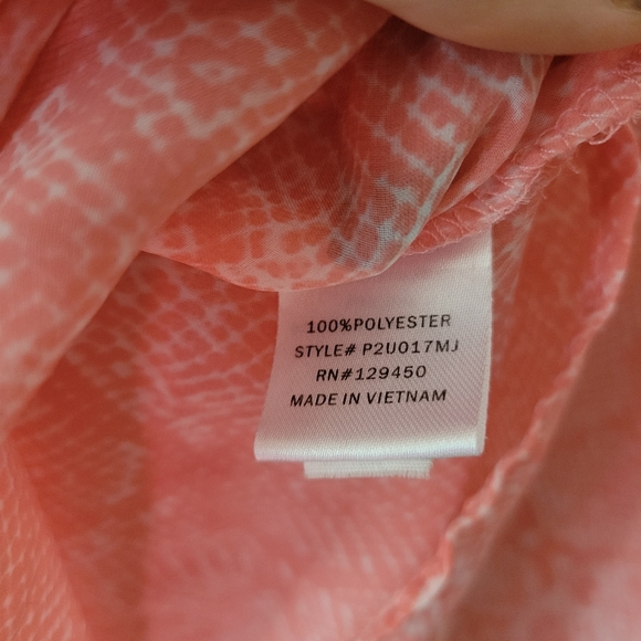 Feed David large peach pink white thin flowy blouse dressy long sleeve top - Picture 4 of 4